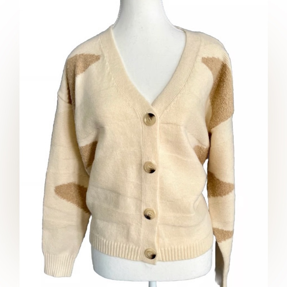 Cyrus Light Cream Button Front V-neck Cardigan Sweater Size S